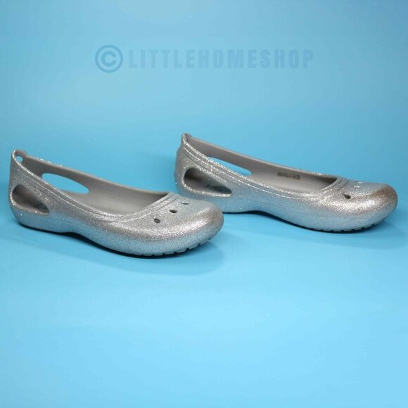 EUC Crocs Girls Kadee Silver Sparkle Slip On Flats Shoes, Size J6 - Picture 3 of 7